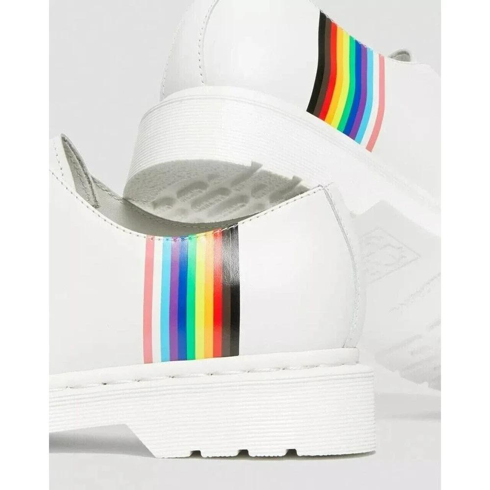 Dr. Martens 1461 Pride Shoes US M6 US W7 White Leather Rainbow Stripe Classic - Picture 1 of 7